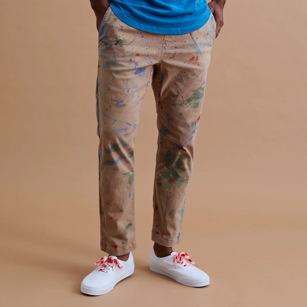 NWT Hand Painted Relaxed Fit Stretch Twill Drawstring Pants - Khaki